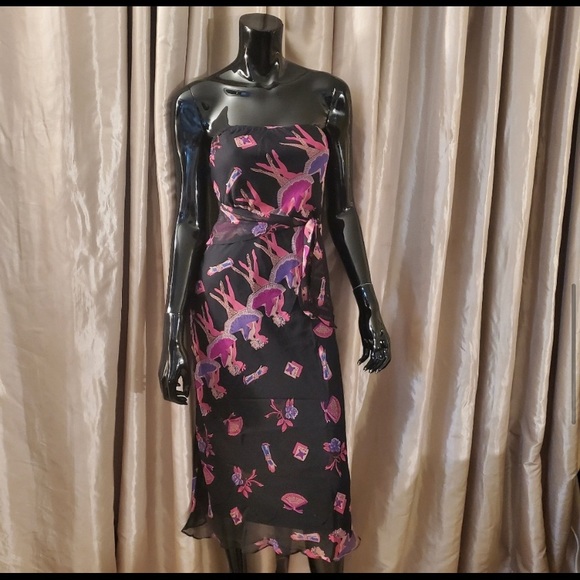 VINTAGE BETSEY JOHNSON SILK STRAPLESS BALLERINA MIDI DRESS 90s y2k FAIRYCORE - Picture 9 of 10